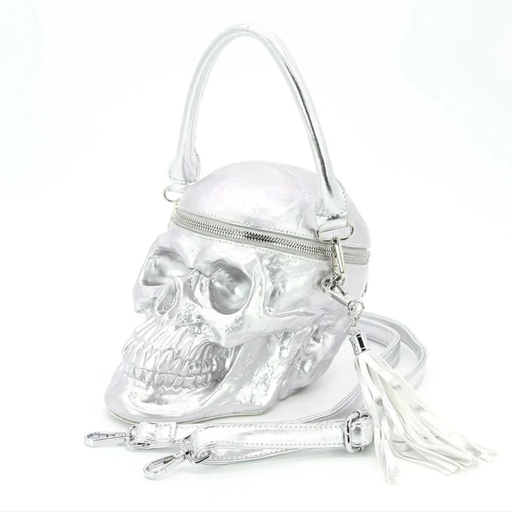 Silver Metallic Skull Head Purse - Picture 2 of 4